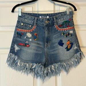 SJYP blue cutoff denim Jean shorts, Sz Small